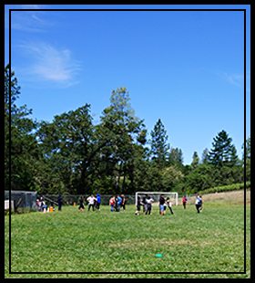 students playing soccer